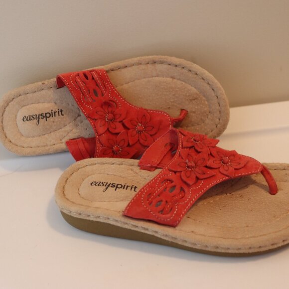 Easy Spirit Dreambeach Thong Sandal Leather Casual, Beach Floral Red Size 6M - Picture 8 of 12